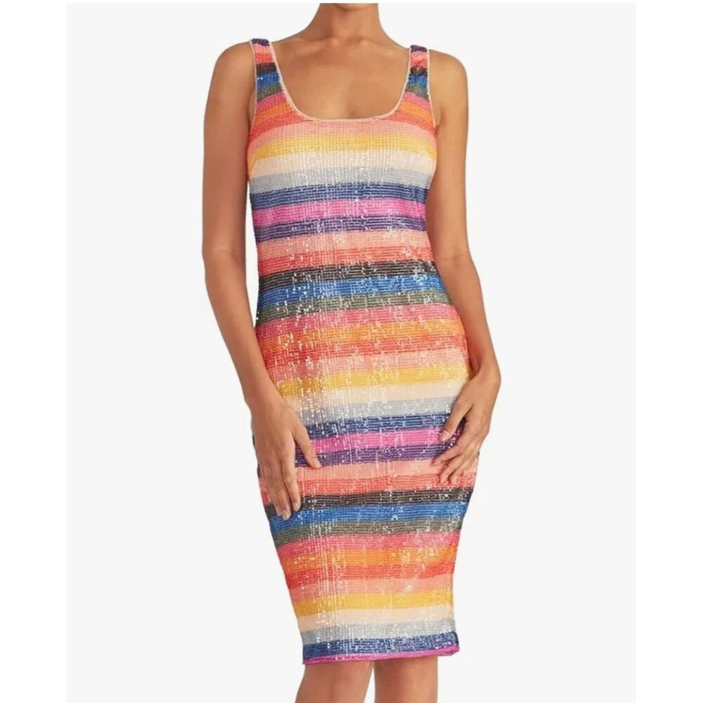 RACHEL Rachel Roy Women's XS Caroline Dress Rainbow Stripe Seguins Sleeveless